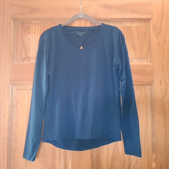Athleta Essence Twist Blue Open Slit Long Sleeve Shirt - Picture 1 of 3